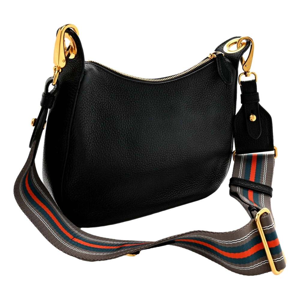 Prada Vitello Phenix Zippered Messenger Hobo Black Leather Shoulder - Picture 1 of 5